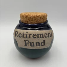 Tumbleweed Pottery Stoneware Retirement Fund Ceramic Stash Jar With Cork Lid