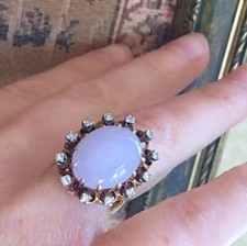 Un Treated Lavender Jade Victorian 14k 15k gold Diamond halo Ring