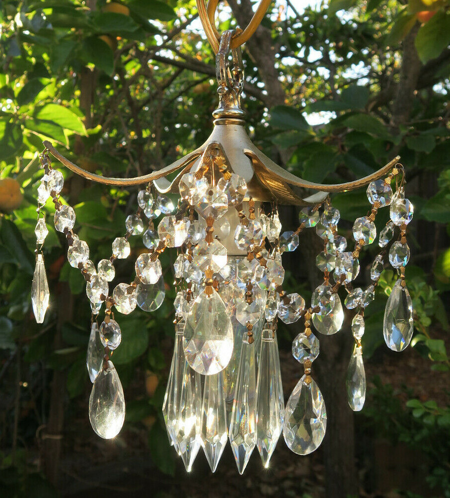 vintage Pineapple palm leaf ceiling lamp Brass Chandelier crystal prism 30