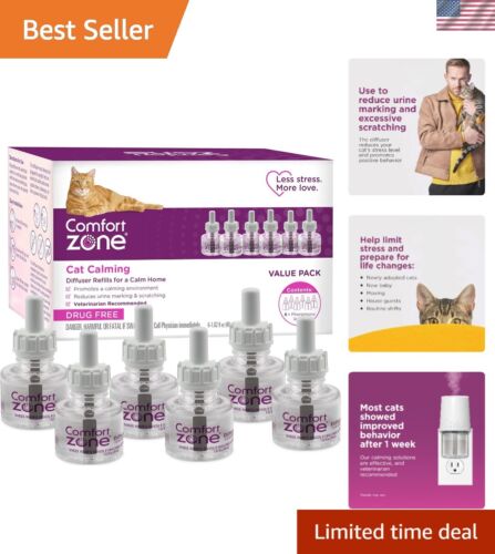 6-Pack Pheromone Cat Calming Diffuser Refills - 30-Day Stress Relief Solution