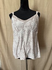 Tan with white floral top with white polka dot neckline and straps