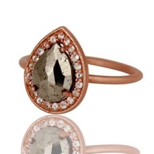Natural Pyrite White Topaz Ring Rose Gold Plated 925 Sterling Silver Jewelry