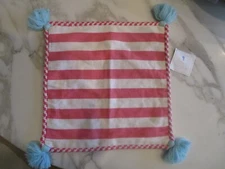 Pottery Barn Kids striped stripe pink white tassel 16" pillow cover New 
