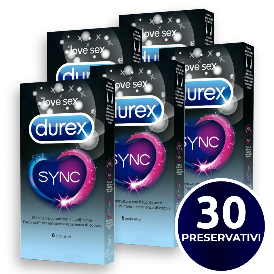 Profilattici Durex SYNC Stimolanti e Ritardanti 30 Preservativi in confezione