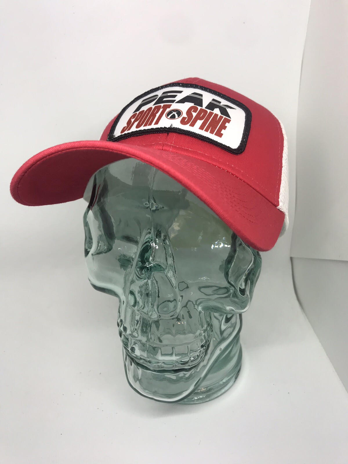 Peak Sport & Spine Mesh Trucker Snapback Hat Red Adjustable Baseball Cap Patch