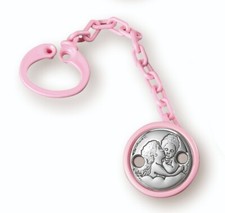 Sterling Silver Pacifier Clip Holder Angeles PINK 6 pcs. . Made in Italy