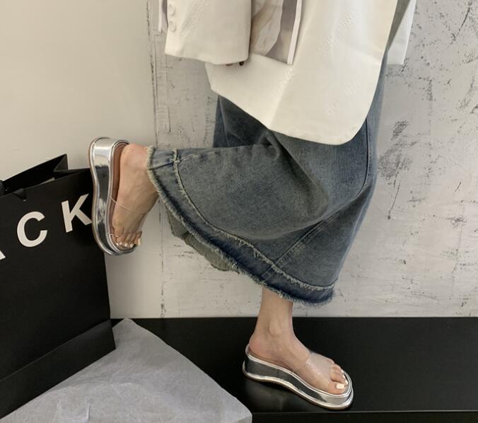 PANTOFOLA D’ORO Pantofole donna nuove alla moda estive punta aperta trasparente spiaggia spessa plateau