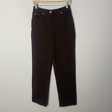 St. John Sport By Marie Gray Brown Straight Leg Gold Button Pants Size 4.