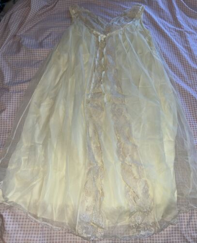 Vintage Shadowline Nightgown Yellow Nylon Petite MCM 1960'S