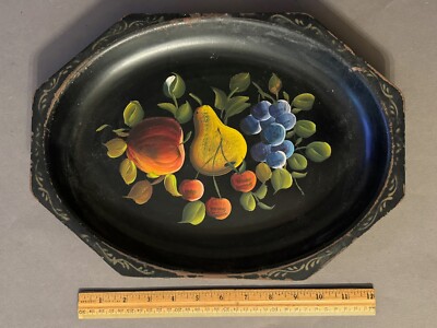 E.T. NASH TOLEWARE HAND PAINTED FLOWER DEISGN OVAL OCTAGON VINTAGE TRAY