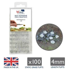 WWS Static Grass Tufts x 100 – Iced Winter, 4mm – Model Railway Wargame Scenery