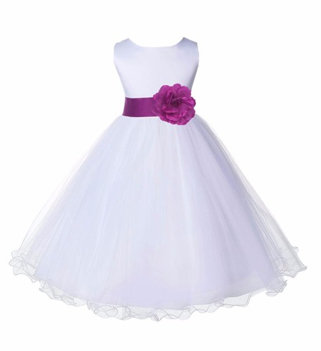 Satin White Tulle Flower Girl Dress Wedding Pageant Communion Reception Baptism - Picture 54 of 61