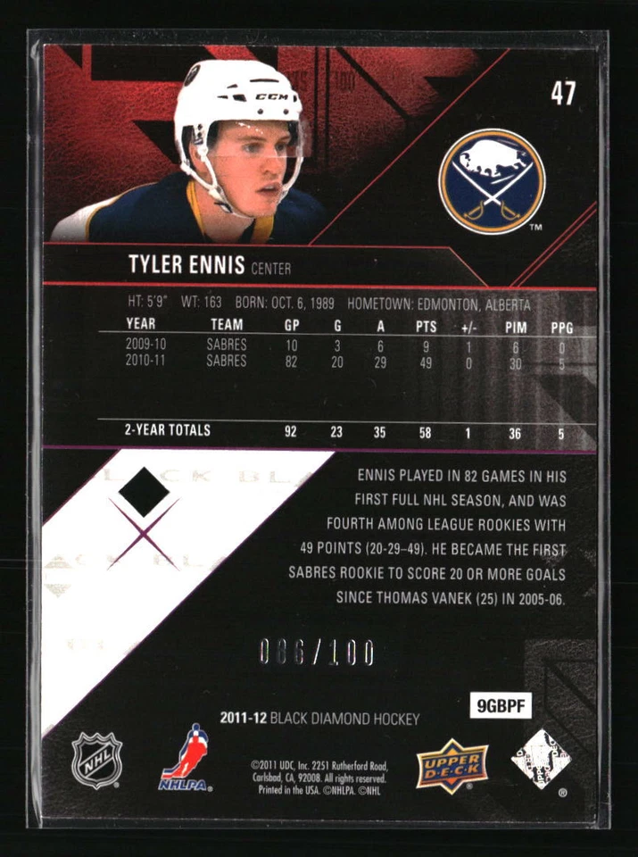 Tyler Ennis 2011 Upper Deck Black Diamond #47 /100 Hockey Card - Image 2 of 2