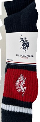 US Polo Assn marineblau rot & weiß gestreifte Jungen Sportsocken 4-6,5 UK ~ 37-39,5 EU