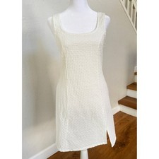 Womens Sleeveless Mini Dress Textured Square Neck Ivory Cocktail Party
