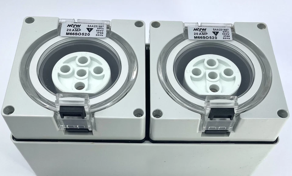 20 Amp 2x 3 Phase 20AMP 5 Pin Socket Outlet Industrial 3 Pole IP66 Waterproof - Image 4 of 4