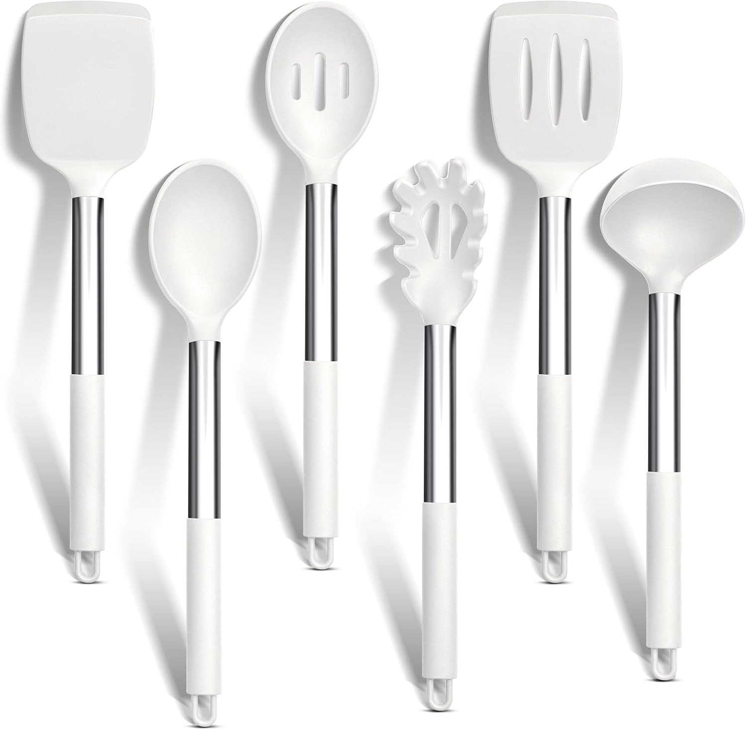 Kitchen Utensils Set, 6 Pcs Silicone White Cooking Utensils Include Ladle Turner
