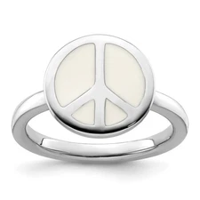 925 Sterling Silver Stackable Expressions White Enameled Peace Sign Ring Size 6