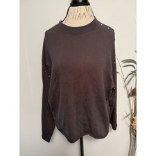ALLSAINTS Womens Dark Gray Crewneck Sweatshirt Studded Shoulders Long Sleeve L