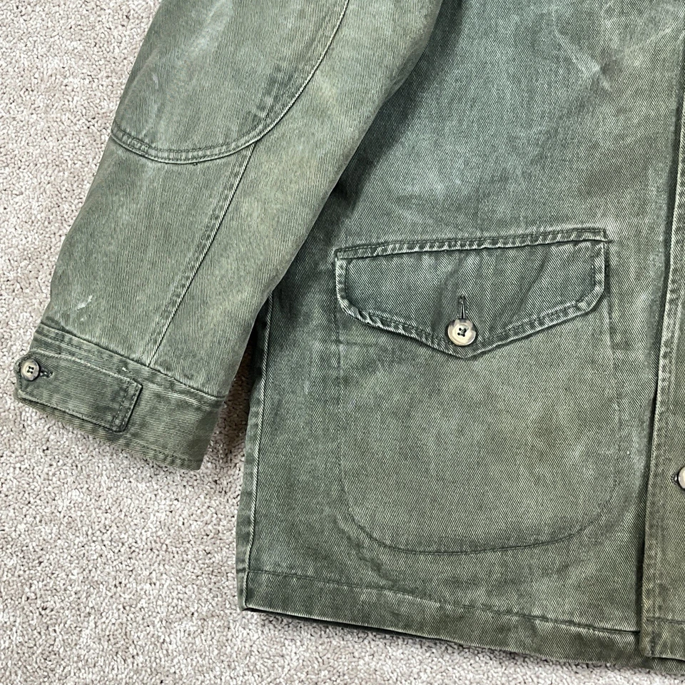 Vintage Guess Chore Coat Barn Jacket Mens L Green Canvas Stains Fading - Image 3 of 4