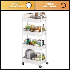Sywhitta 4-Tier Plastic Rolling Utility Cart with Wheels for Storage,White