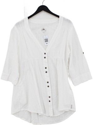 Blanc Du Nil Damen Bluse M weiß 100% Baumwolle 3/4 Arm V-Ausschnitt Basic