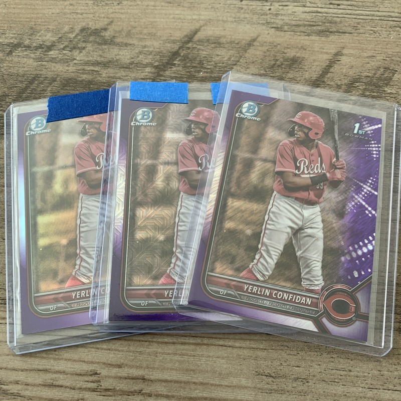 (3) card lot- 2022 Bowman Chrome 1st Yerlin Confidan purple refractors
