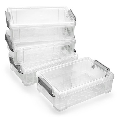 BTSKY 4 Pack Extra Large Plastic Pencil Box Stackable Translucent Clear Grey