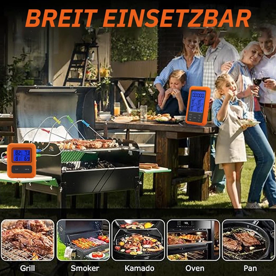 Digital Bratenthermometer Funk Grillthermometer Fleisch-Thermometer mit 4 Fühler - Bild 4 von 4