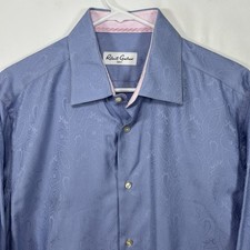 Robert Graham Button Up Dress Shirt Mens 42 / 16.5 Blue Paisley Flipcuff LS