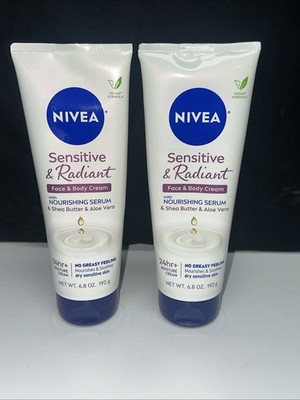 LOT OF 2--NIVEA SENSITIVE & RADIANT Face and Body Cream 24hr+ NEW Each 6.8oz