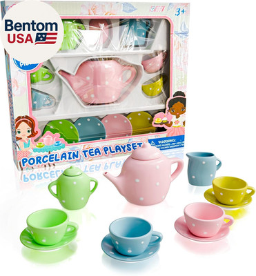 Porcelain Tea Set for Little Girls | Kids Tea Party Toy with Teacups and Saucers