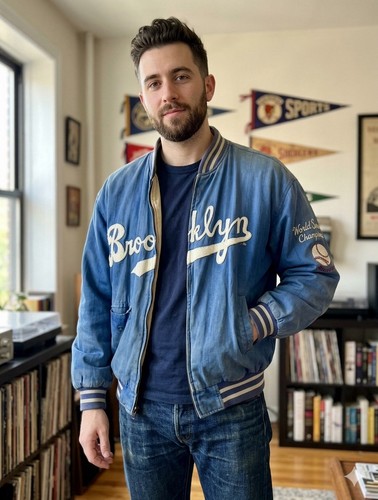 Mirage 1955 World Series Brooklyn Dodgers Reversible Jacket Blue SZ L Vintage