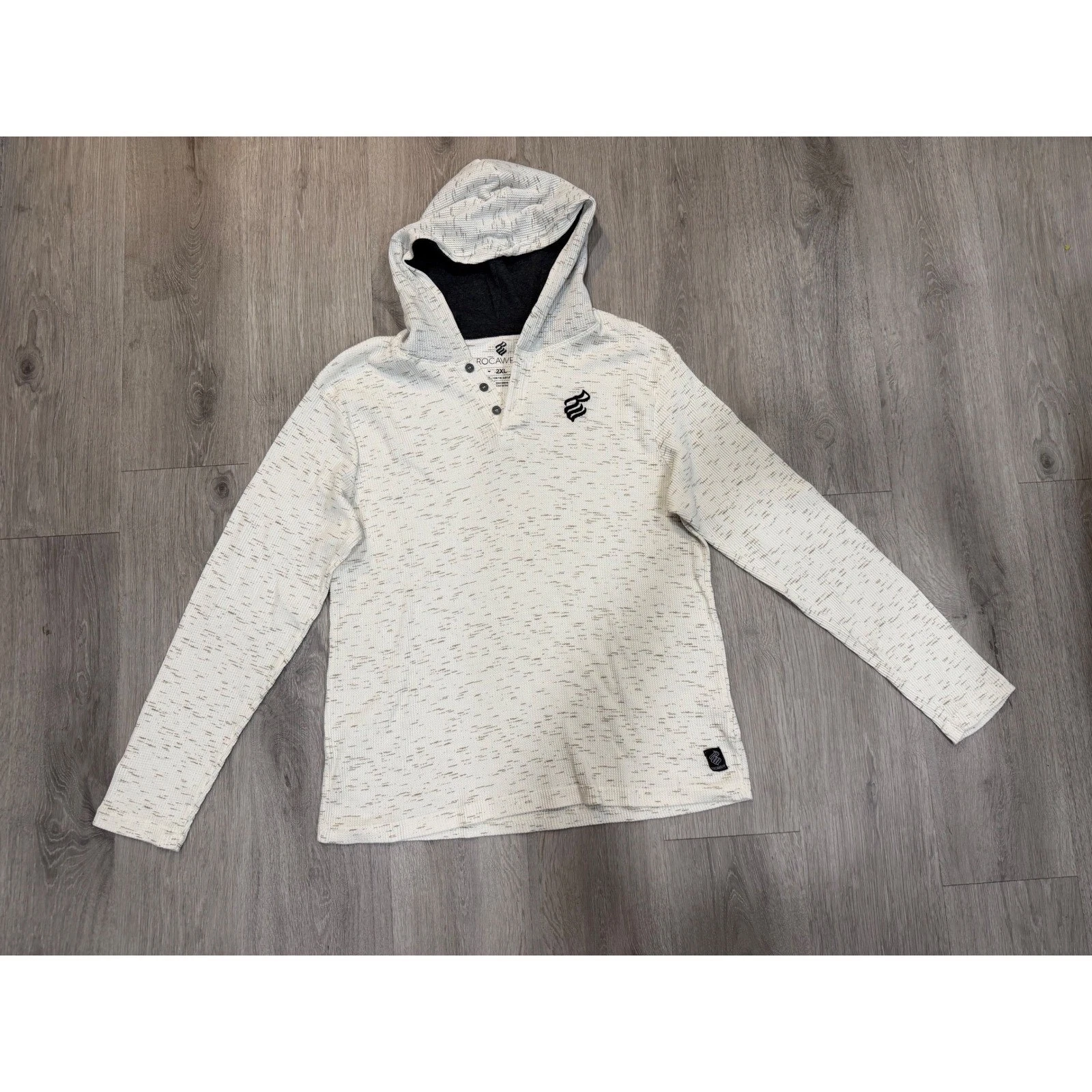 Rocawear Thermal Hoodie Y2K Streetwear Waffle Knit Pullover 2XL