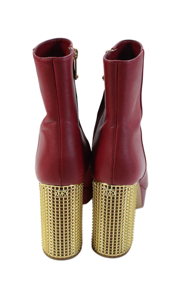 Botas al tobillo Michael Kors para mujer con tacones dorados rojos borgoña talla 7 Foto 3 de 4