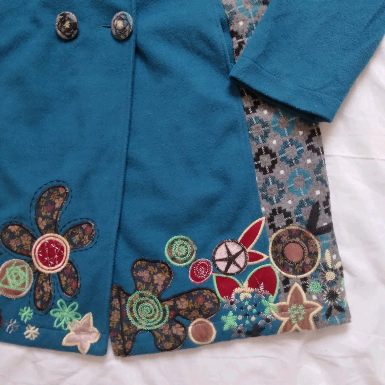 Sacred Threads Embroidered Patch Work Jacket Blue… - image 4