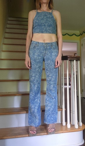 H&M Tanktop mit bedrucktem Blumen & Low-Rise Jeans, S/4, passendes Set 2-teilig