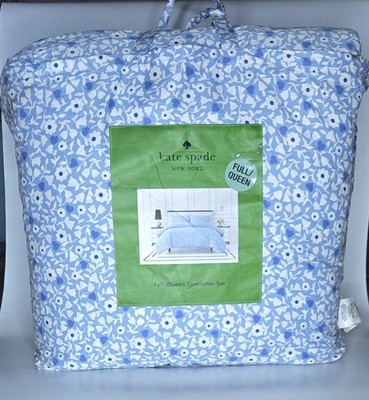 Kate Spade Queen Full Ditsy Large Blue Floral Comforter & Pillow Sham 2pc Set