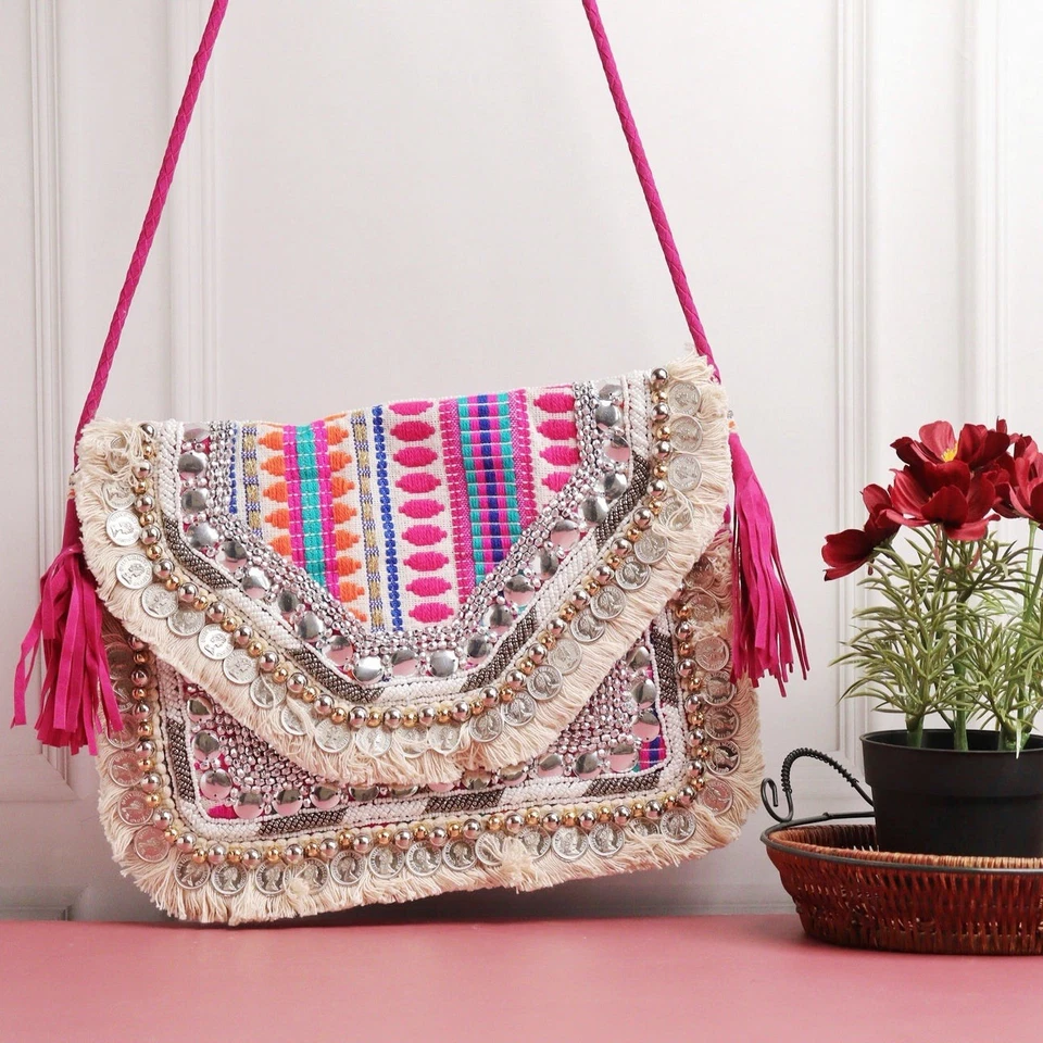 Multicoloured Beaded Boho Bag Indian Banjara Bag Party Big Clutch For Women - Image 2 of 4