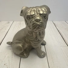 Pug Cast Metal Dog Figure Puppy Bull Dog Sitting Hollow 5.5” VGUC CHARITY