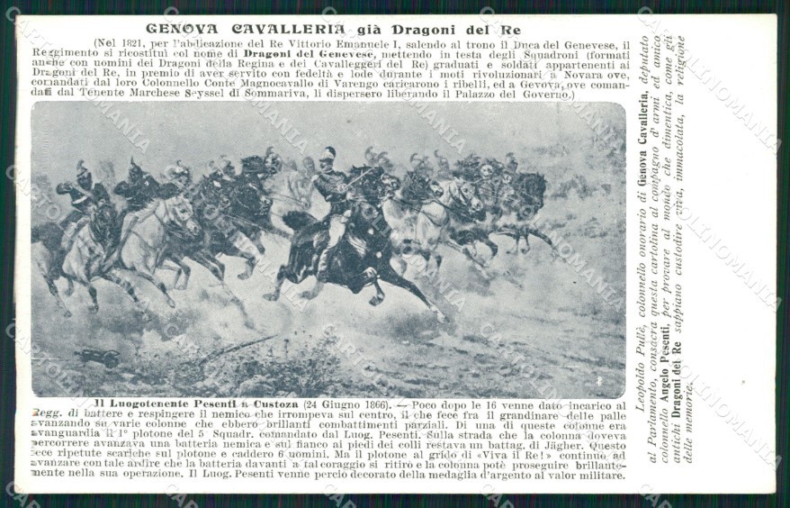 Militari Reggimento Genova Cavalleria Dragoni del Re Custoza cartolina MT9309