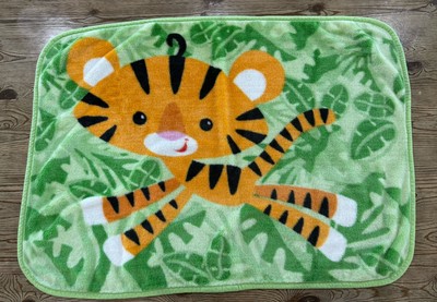 Vintage Fisher Price Jungle Tiger Baby Lovey Security Blanket Green Fleece