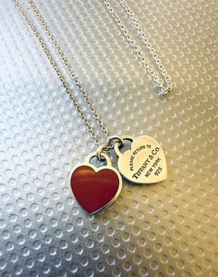 Auth Return to Tiffany & Co. Mini Double Heart Tag Pendant