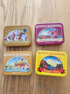 Celestial Seasonings Tea Tin Lot of 4 Gingerbread Spice Raspberry Zinger etc
