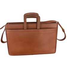 Vintage Coach Leather Briefcase 5351 USA British Tan Hang Tag 80s 90s Work Bag