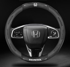 15"Carbon Fiber+PU Leather Steering Wheel Cover X1For 1969-2024 Honda All Models