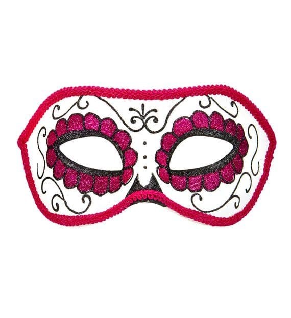 Ladies Sugar Skull Eye Mask Pink Glitter Day of the Dead Fancy Dress Mask