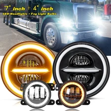 For Freightliner Coronado 7'' LED Headlights Projector + 4'' Fog Light Lamps DOT