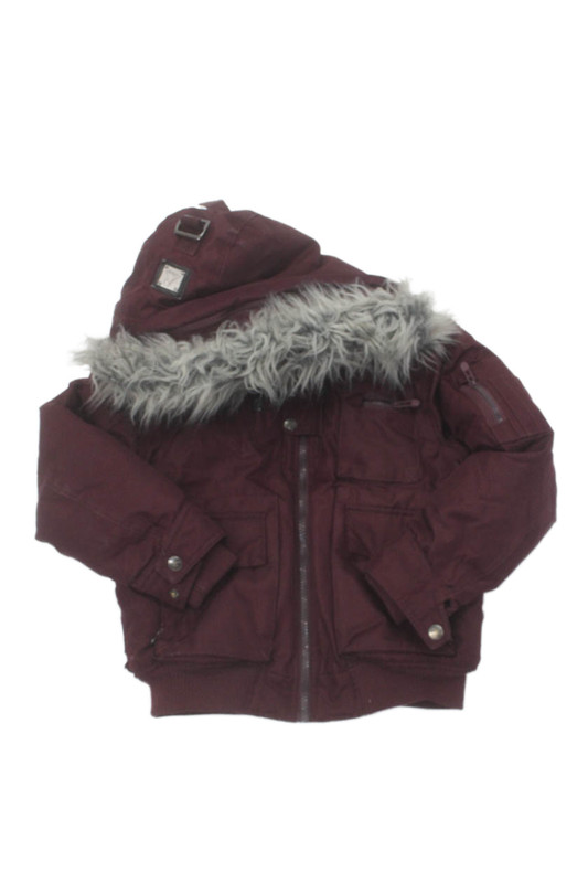Awaknd Land Girls Faux Fur Hood Trim Full Zip Puffer Coat Burgundy Size 10/12
