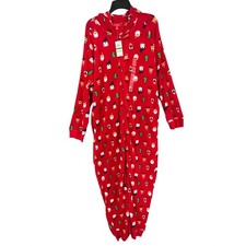 Family PJs One Piece Pajamas Men L Red New Holiday Santa Reindeer Fleece Hooded